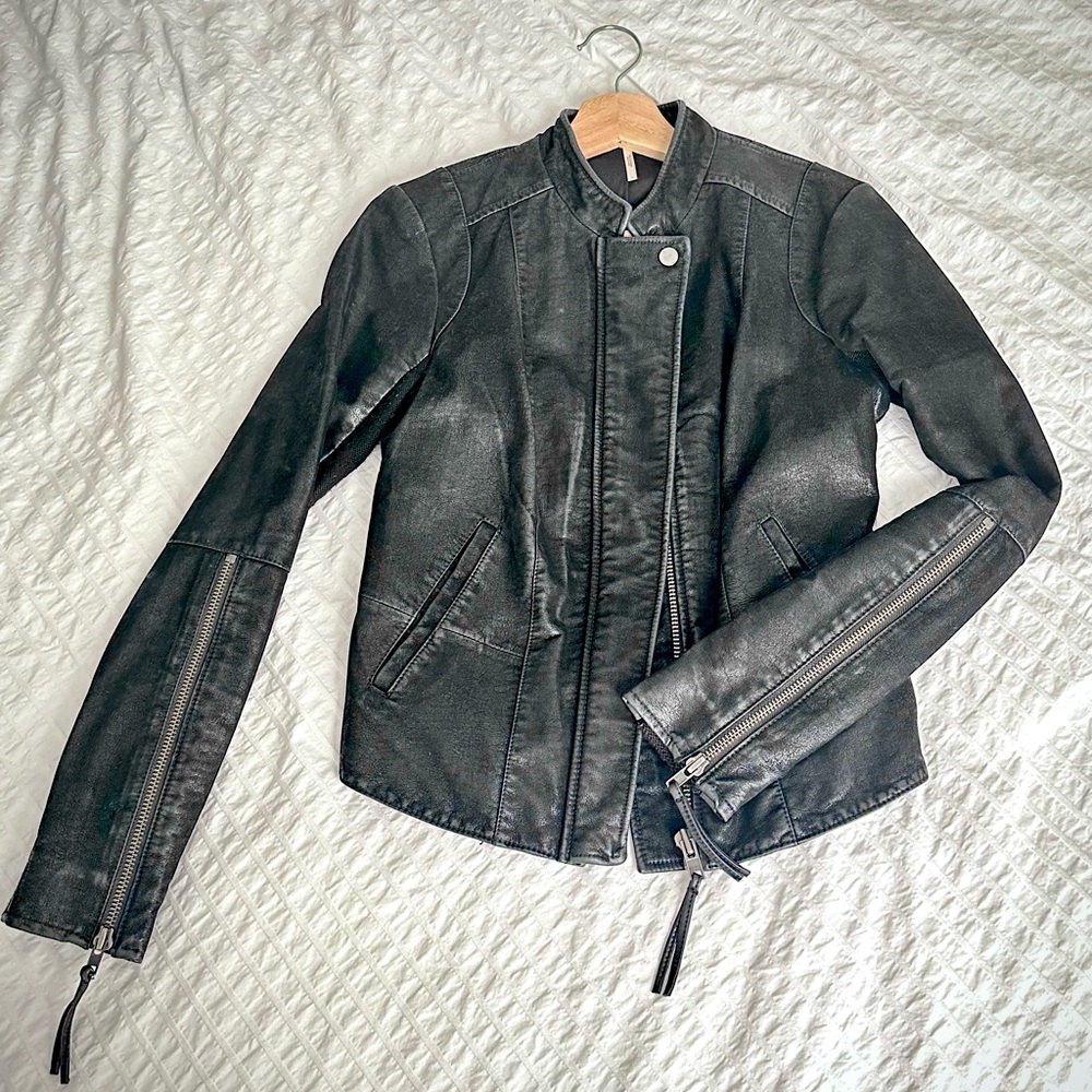 Free People Cool & Clean Vegan Moto Jacket Faux-Suede Zip Women